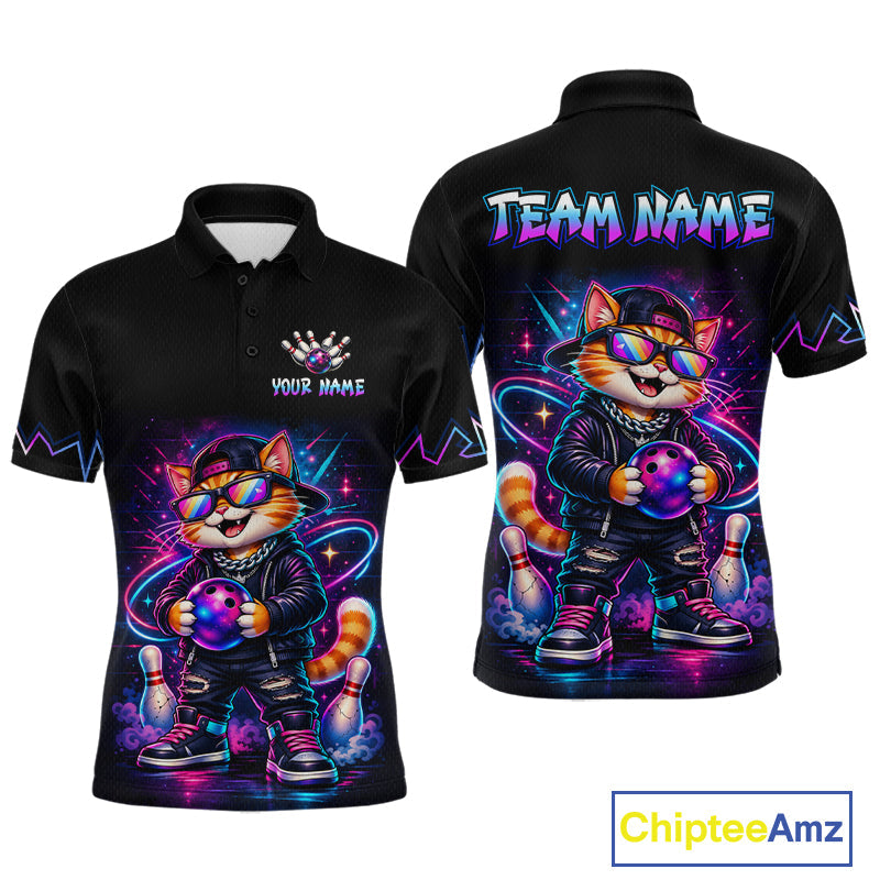 Custom Neon Galaxy Funny Cat Bowling Team Shirts Bowling Jersey Bowling League