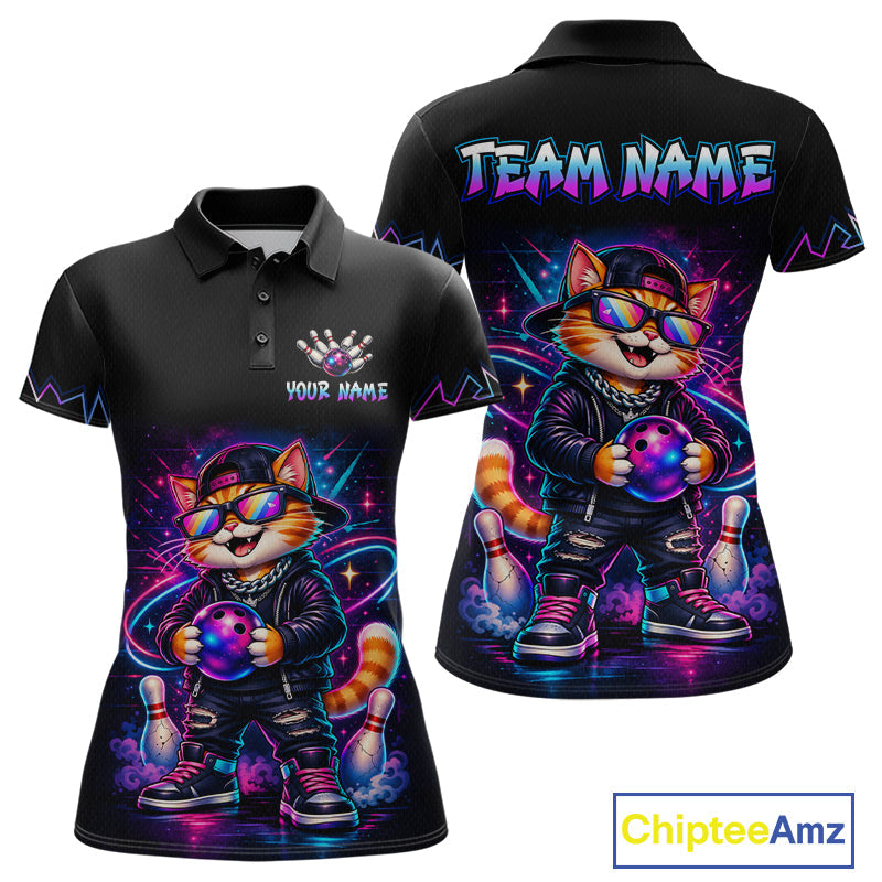 Custom Neon Galaxy Funny Cat Bowling Team Shirts Bowling Jersey Bowling League