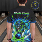 Custom Green Flame Lion Bowling Team Shirts Bowling League Shirts Polo & 1/4 Zip