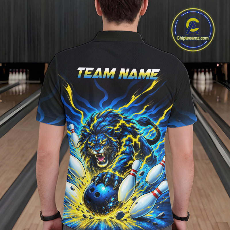 Custom Yellow Flame Lion Bowling Team Shirts Bowling League Shirts Polo & 1/4 Zip