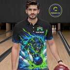 Custom Green Flame Lion Bowling Team Shirts Bowling League Shirts Polo & 1/4 Zip