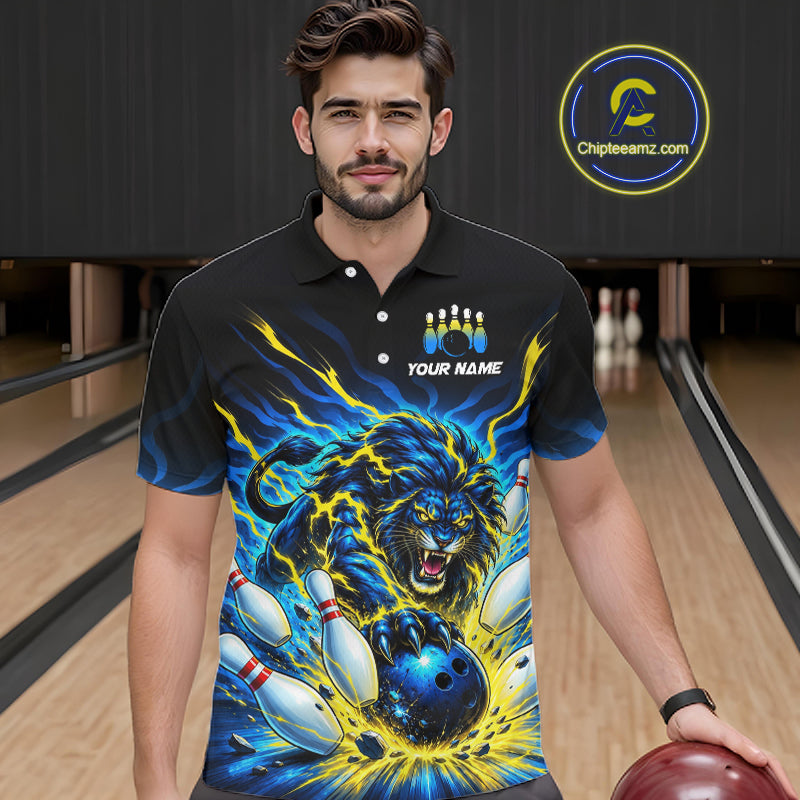 Custom Yellow Flame Lion Bowling Team Shirts Bowling League Shirts Polo & 1/4 Zip
