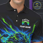 Custom Green Flame Lion Bowling Team Shirts Bowling League Shirts Polo & 1/4 Zip