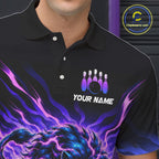 Custom Purple Flame Lion Bowling Team Shirts Bowling League Shirts Polo & 1/4 Zip