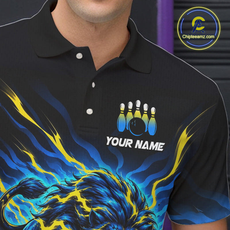 Custom Yellow Flame Lion Bowling Team Shirts Bowling League Shirts Polo & 1/4 Zip