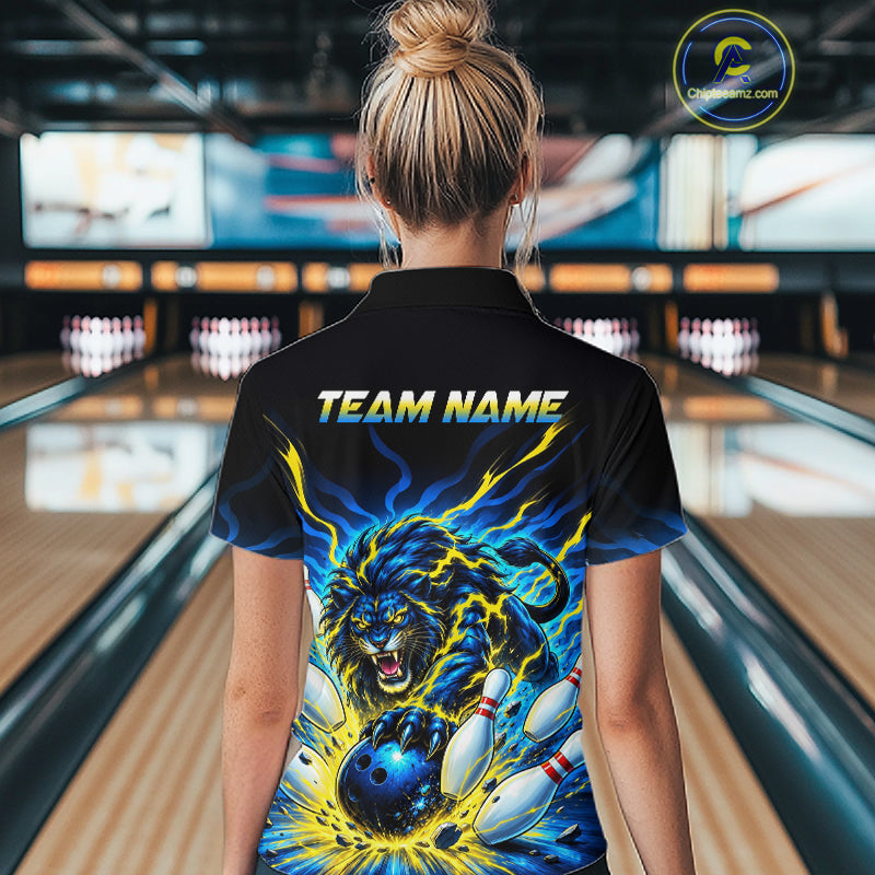 Custom Yellow Flame Lion Bowling Team Shirts Bowling League Shirts Polo & 1/4 Zip