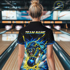 Custom Yellow Flame Lion Bowling Team Shirts Bowling League Shirts Polo & 1/4 Zip