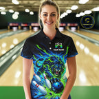 Custom Green Flame Lion Bowling Team Shirts Bowling League Shirts Polo & 1/4 Zip