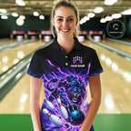 Custom Purple Flame Lion Bowling Team Shirts Bowling League Shirts Polo & 1/4 Zip