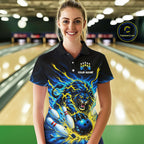 Custom Yellow Flame Lion Bowling Team Shirts Bowling League Shirts Polo & 1/4 Zip