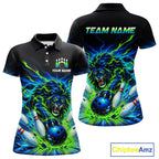 Custom Green Flame Lion Bowling Team Shirts Bowling League Shirts Polo & 1/4 Zip