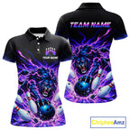Custom Purple Flame Lion Bowling Team Shirts Bowling League Shirts Polo & 1/4 Zip