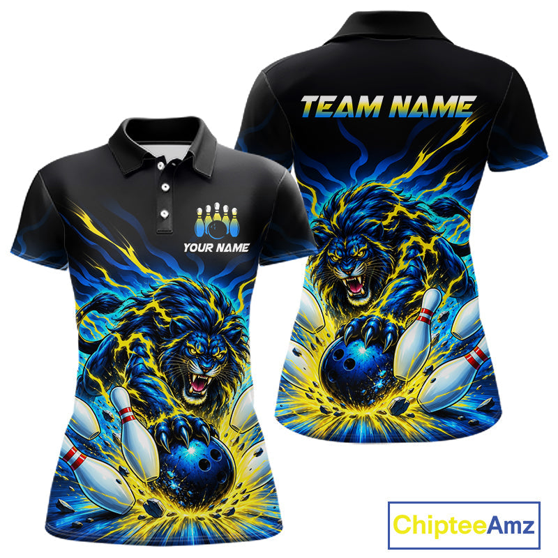Custom Yellow Flame Lion Bowling Team Shirts Bowling League Shirts Polo & 1/4 Zip