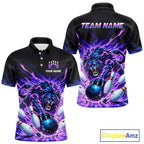 Custom Purple Flame Lion Bowling Team Shirts Bowling League Shirts Polo & 1/4 Zip