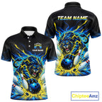 Custom Yellow Flame Lion Bowling Team Shirts Bowling League Shirts Polo & 1/4 Zip