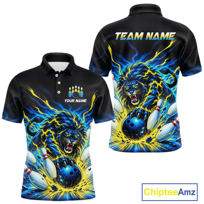Custom Yellow Flame Lion Bowling Team Shirts Bowling League Shirts Polo & 1/4 Zip