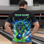 Custom Green Flame Lion Bowling Team Shirts Bowling League Shirts Polo & 1/4 Zip