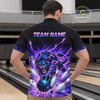 Custom Purple Flame Lion Bowling Team Shirts Bowling League Shirts Polo & 1/4 Zip