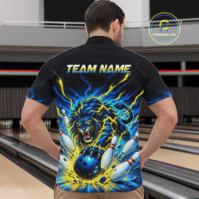 Custom Yellow Flame Lion Bowling Team Shirts Bowling League Shirts Polo & 1/4 Zip