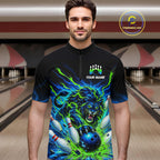 Custom Green Flame Lion Bowling Team Shirts Bowling League Shirts Polo & 1/4 Zip