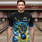 Custom Yellow Flame Lion Bowling Team Shirts Bowling League Shirts Polo & 1/4 Zip