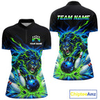 Custom Green Flame Lion Bowling Team Shirts Bowling League Shirts Polo & 1/4 Zip