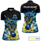 Custom Yellow Flame Lion Bowling Team Shirts Bowling League Shirts Polo & 1/4 Zip