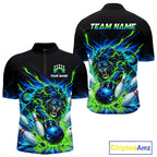 Custom Green Flame Lion Bowling Team Shirts Bowling League Shirts Polo & 1/4 Zip