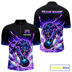 Custom Purple Flame Lion Bowling Team Shirts Bowling League Shirts Polo & 1/4 Zip