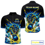 Custom Yellow Flame Lion Bowling Team Shirts Bowling League Shirts Polo & 1/4 Zip