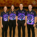 Custom Purple Flame Lion Bowling Team Shirts Bowling League Shirts Polo & 1/4 Zip