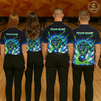 Custom Green Flame Lion Bowling Team Shirts Bowling League Shirts Polo & 1/4 Zip
