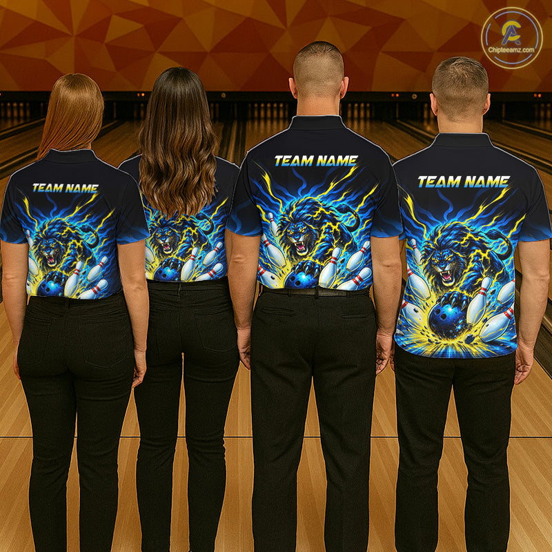 Custom Yellow Flame Lion Bowling Team Shirts Bowling League Shirts Polo & 1/4 Zip