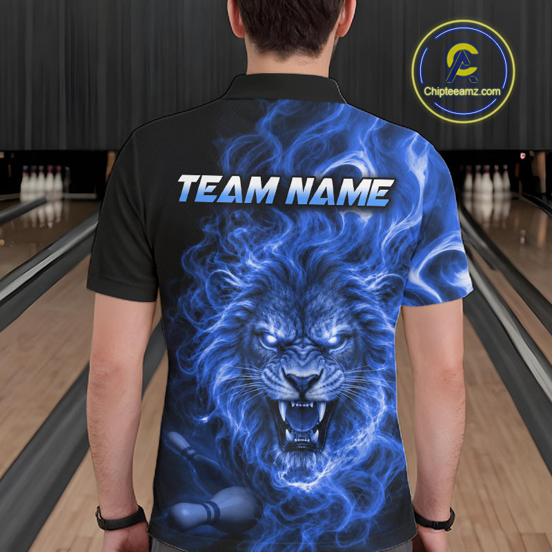 Custom Blue Smoke Lion Bowling Team Shirts Bowling League Shirts Polo & 1/4 Zip