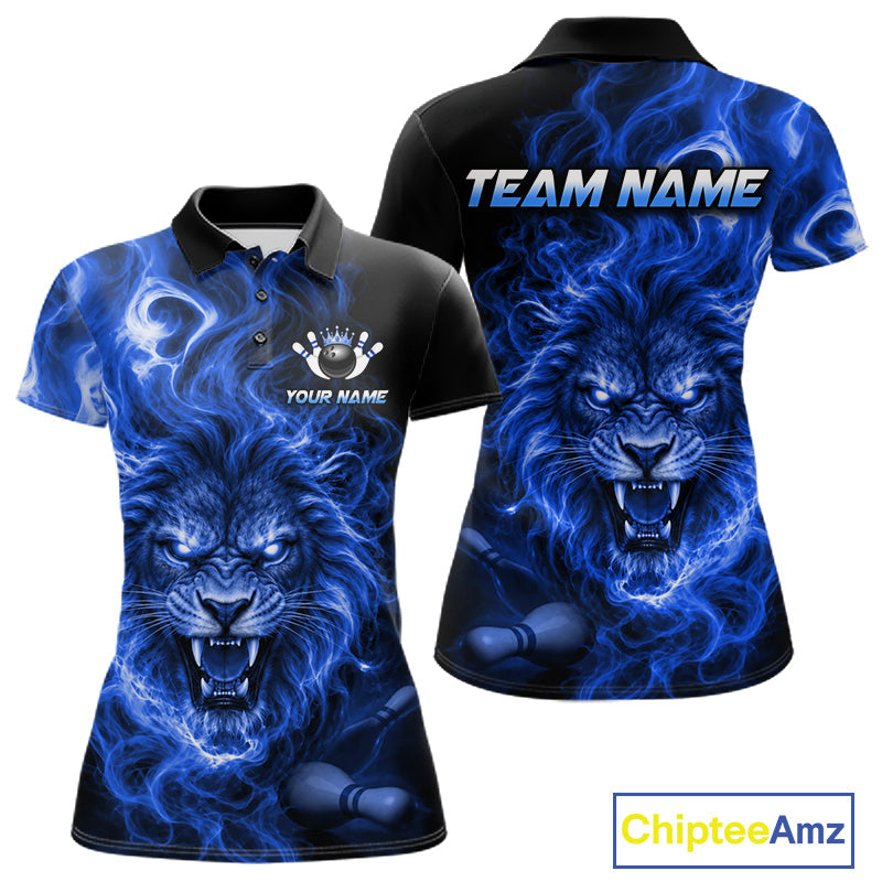 Custom Blue Smoke Lion Bowling Team Shirts Bowling League Shirts Polo & 1/4 Zip