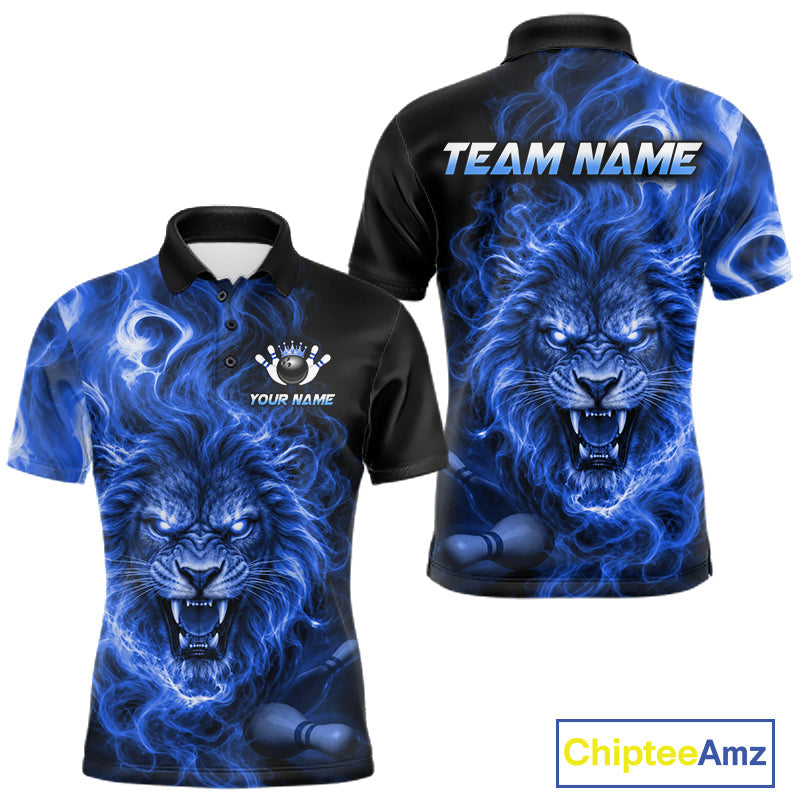 Custom Blue Smoke Lion Bowling Team Shirts Bowling League Shirts Polo & 1/4 Zip