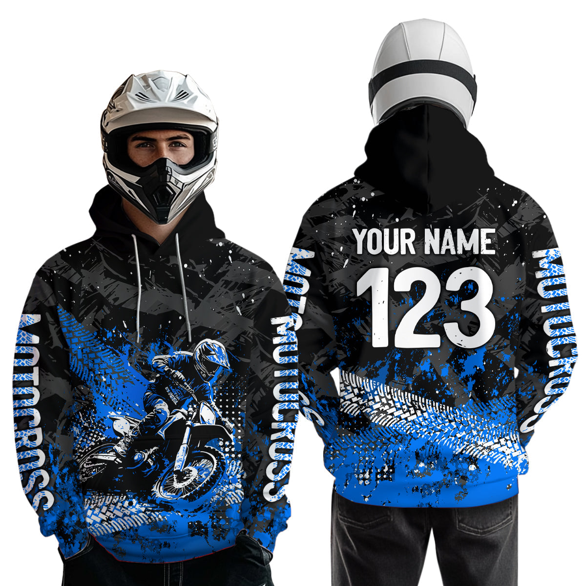 Custom Blue Motocross Jersey Hoodie Dirt Bike Motorcycle Hoodie