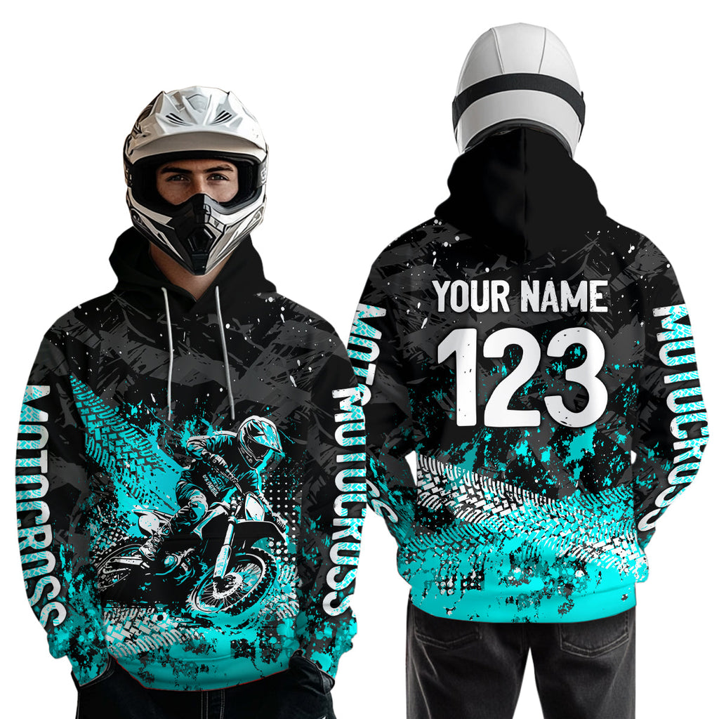 Custom Turquoise Motocross Jersey Hoodie Dirt Bike Motorcycle Hoodie