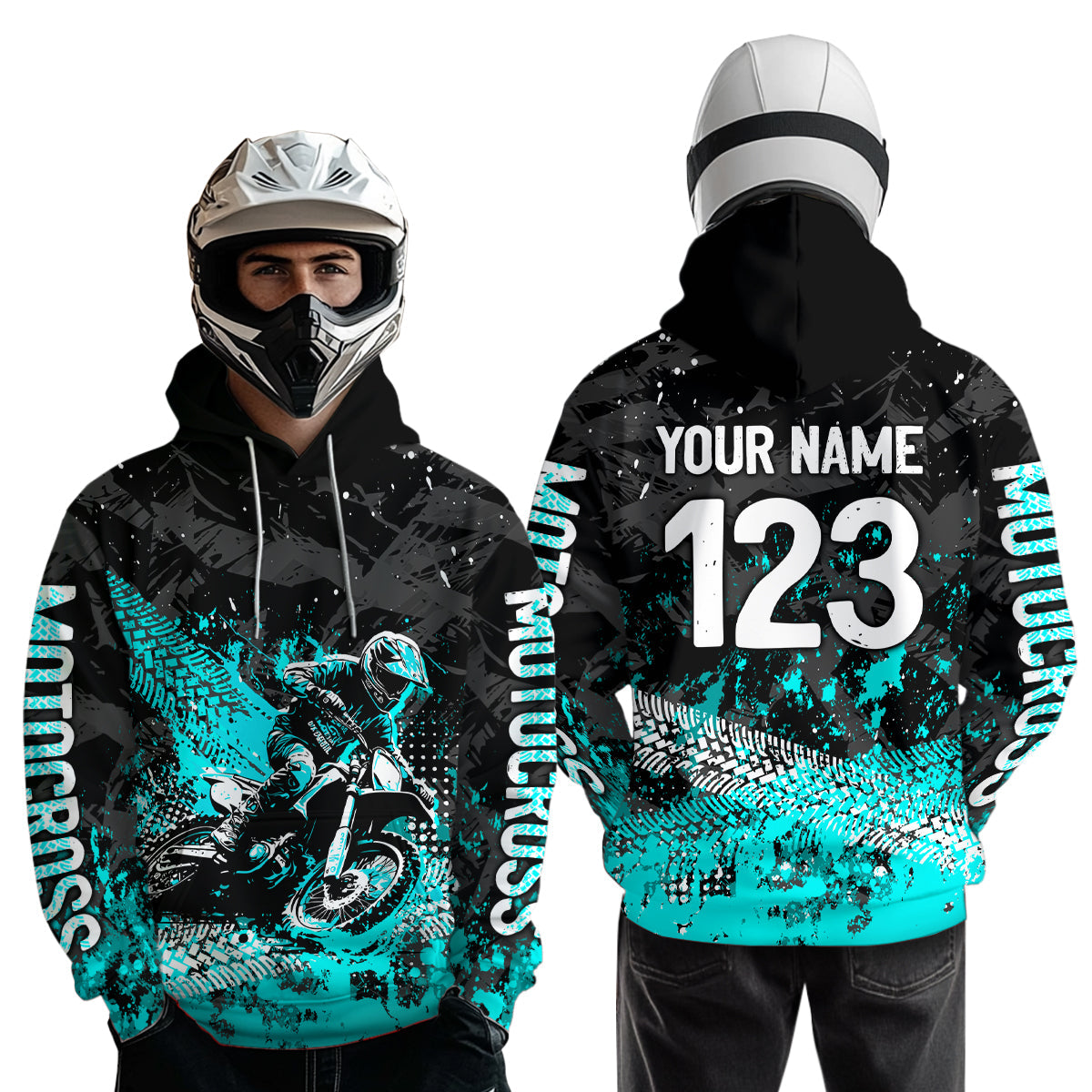 Custom Turquoise Motocross Jersey Hoodie Dirt Bike Motorcycle Hoodie