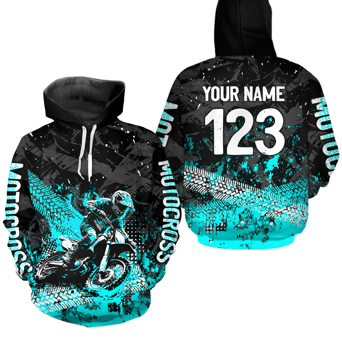 Custom Turquoise Motocross Jersey Hoodie Dirt Bike Motorcycle Hoodie
