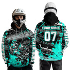 Custom Turquoise Racing Motocross Hoodie Dirt Bike Motorcycle Hoodie