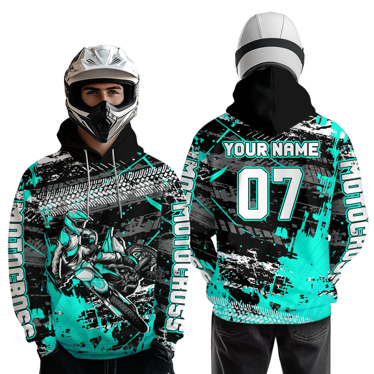Custom Turquoise Racing Motocross Hoodie Dirt Bike Motorcycle Hoodie
