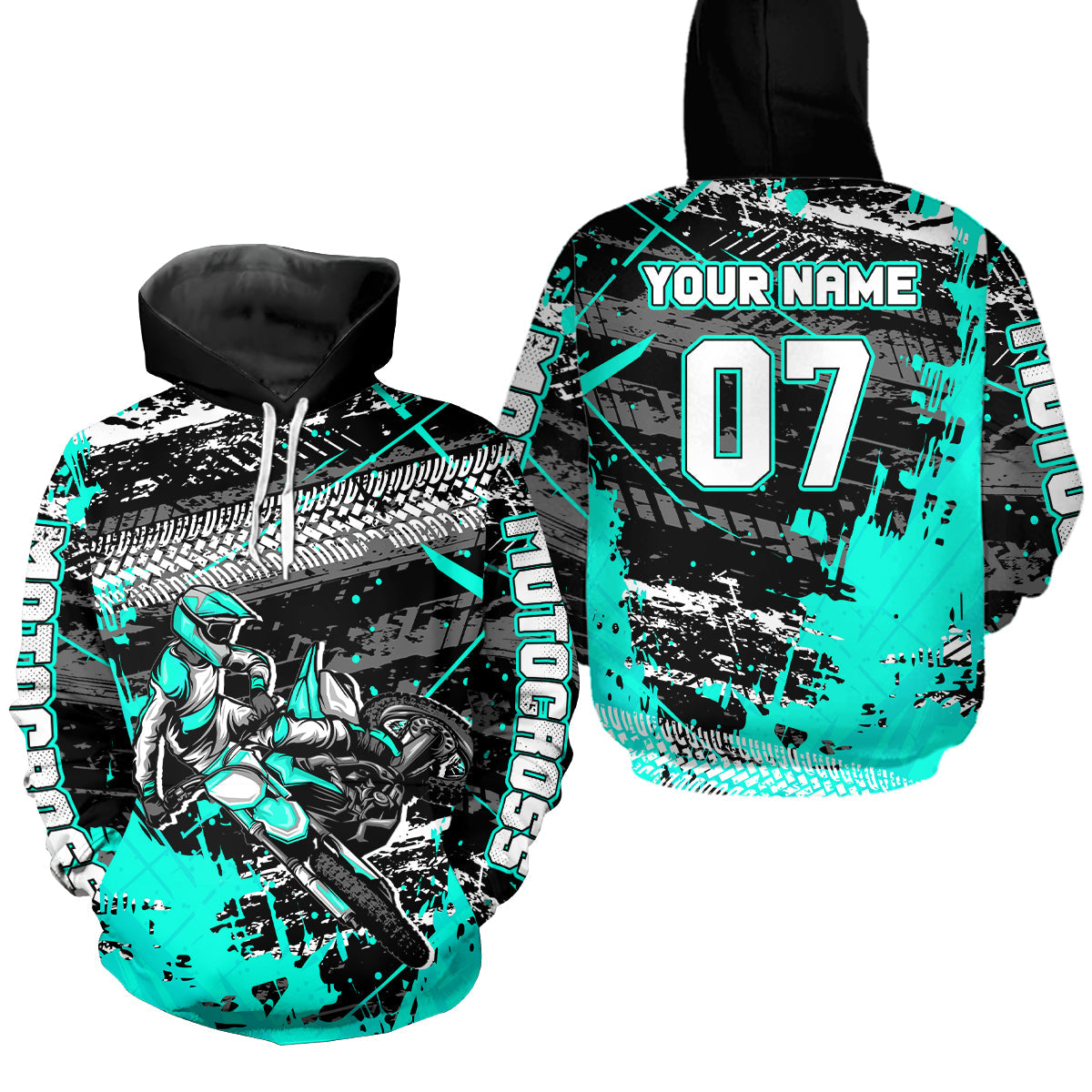Custom Turquoise Racing Motocross Hoodie Dirt Bike Motorcycle Hoodie