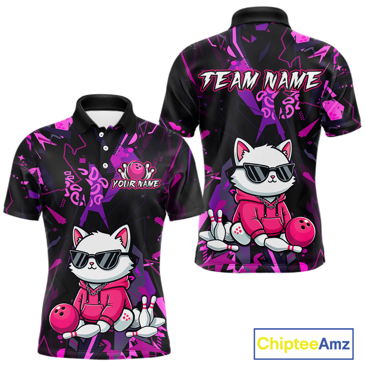 Custom Funny Cat Bowling Bowling Jersey Bowling Team Shirts Polo & 1/4 Zip
