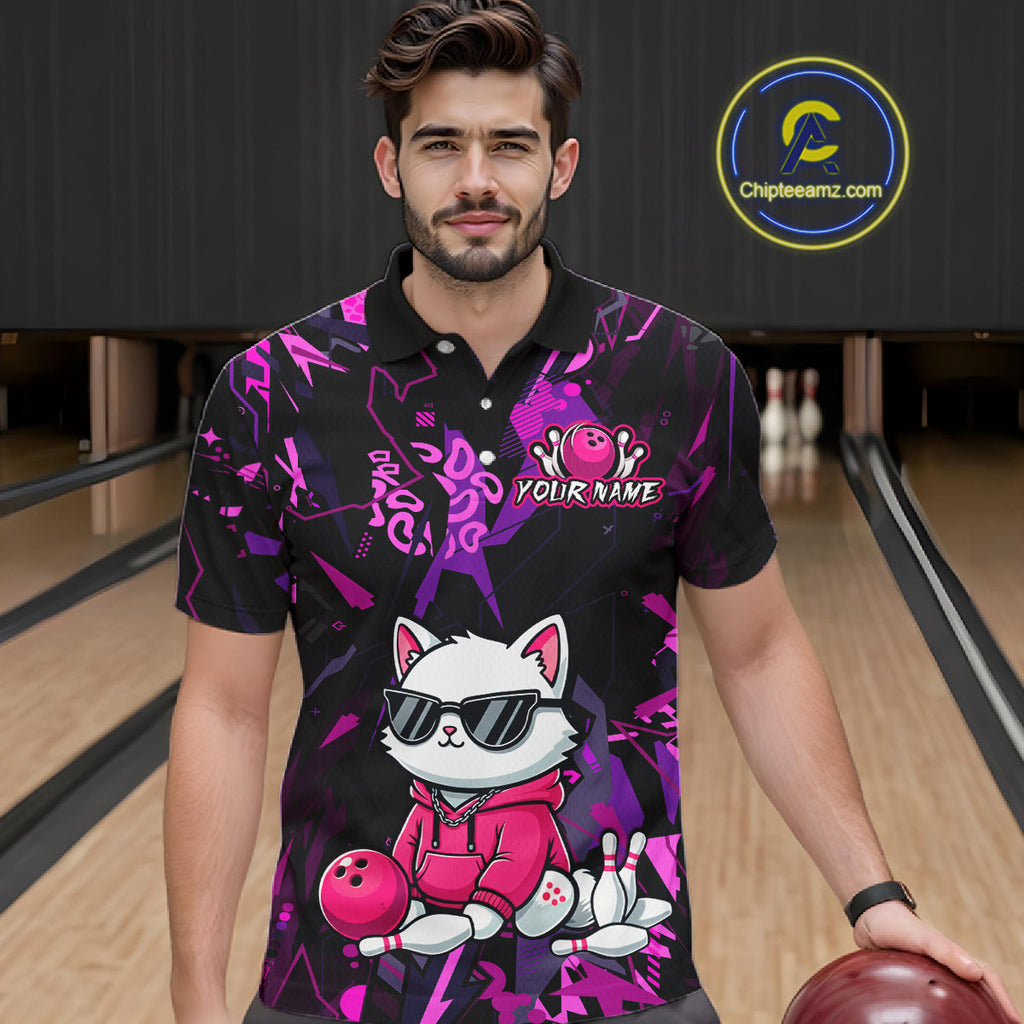 Custom Funny Cat Bowling Bowling Jersey Bowling Team Shirts Polo & 1/4 Zip