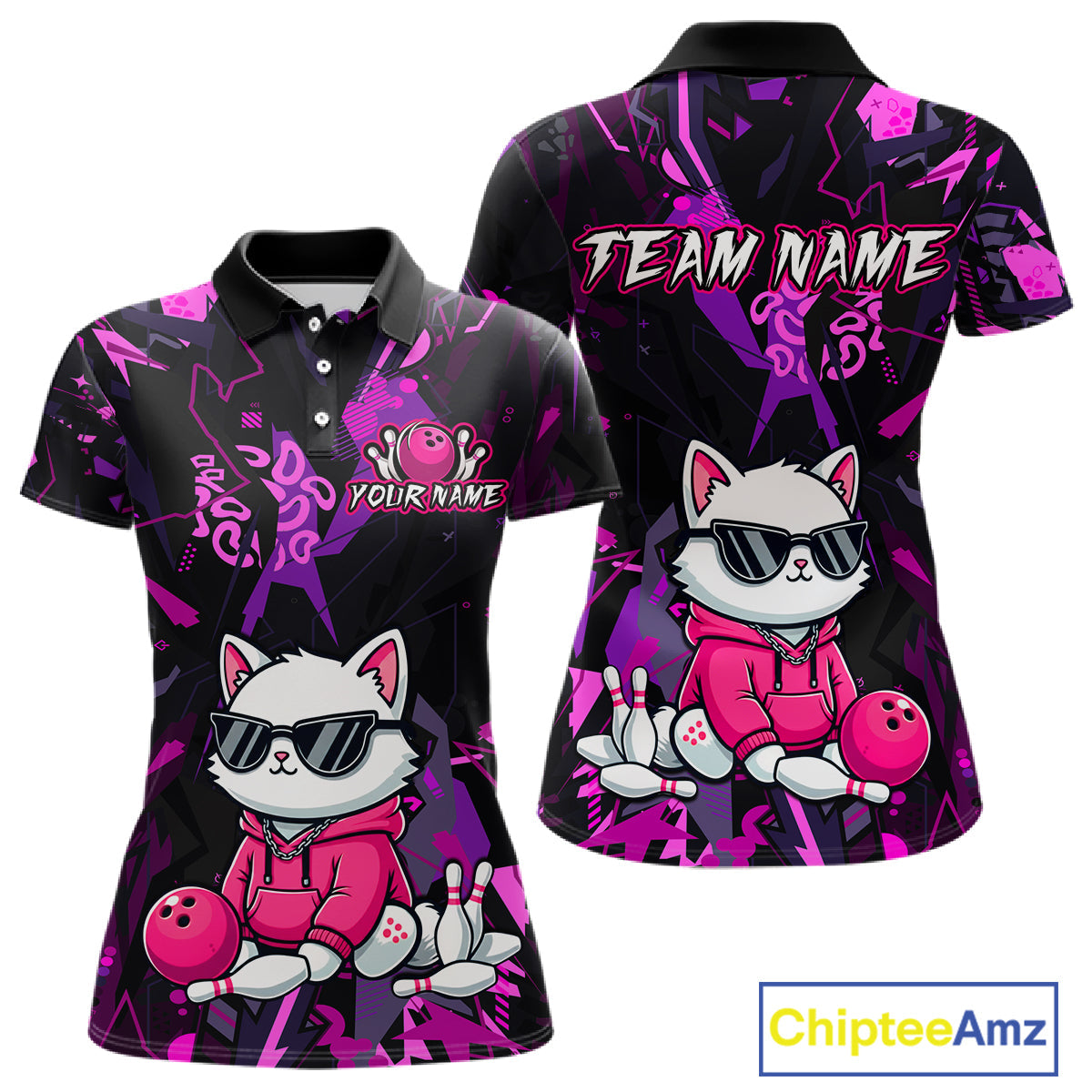 Custom Funny Cat Bowling Bowling Jersey Bowling Team Shirts Polo & 1/4 Zip