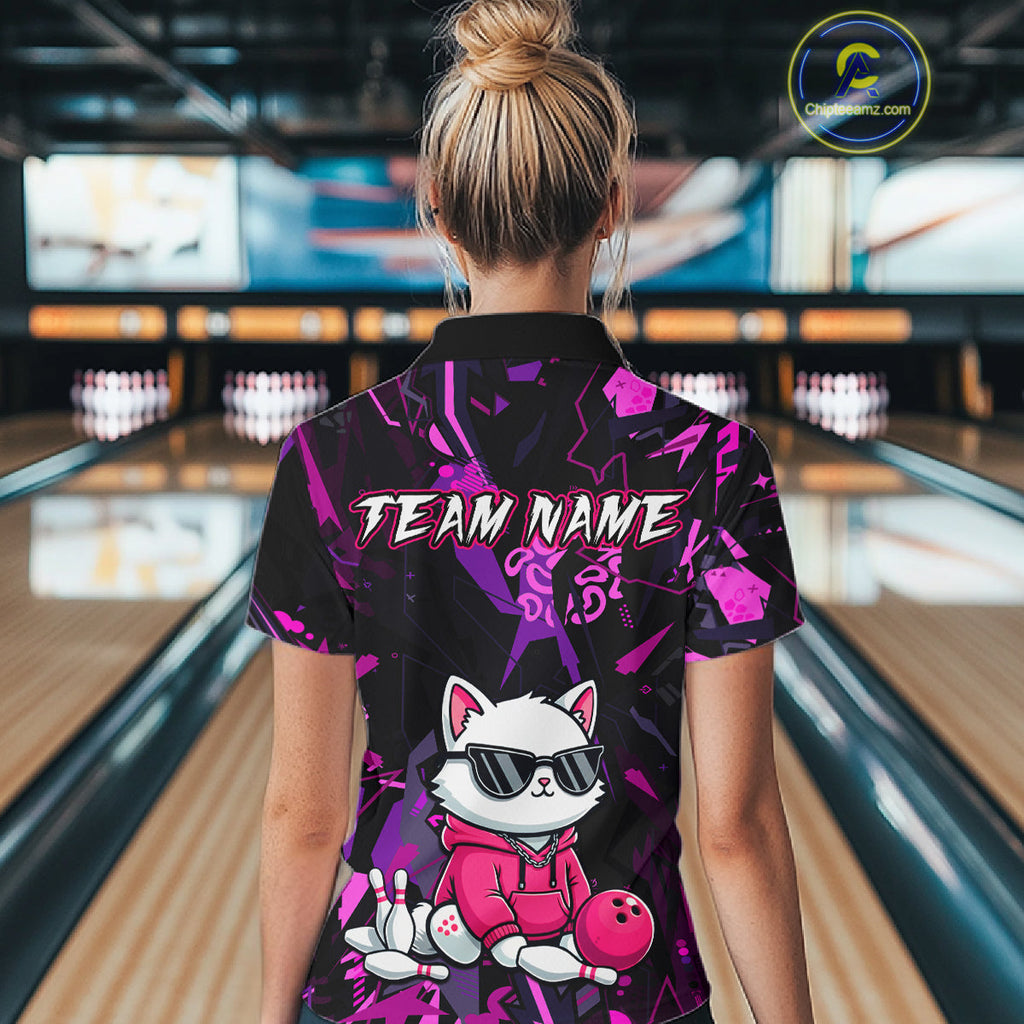 Custom Funny Cat Bowling Bowling Jersey Bowling Team Shirts Polo & 1/4 Zip