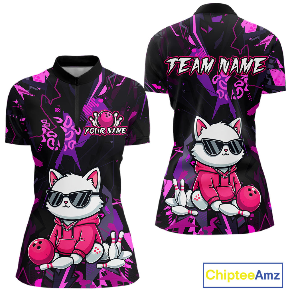Custom Funny Cat Bowling Bowling Jersey Bowling Team Shirts Polo & 1/4 Zip