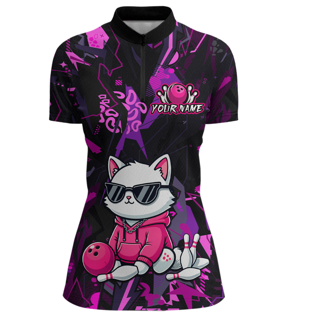 Custom Funny Cat Bowling Bowling Jersey Bowling Team Shirts Polo & 1/4 Zip