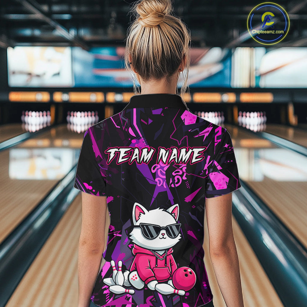 Custom Funny Cat Bowling Bowling Jersey Bowling Team Shirts Polo & 1/4 Zip
